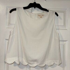 New Never Worn Monteau White Scalloped Sleeveless Crop Top Blouse - Size XL 🤍